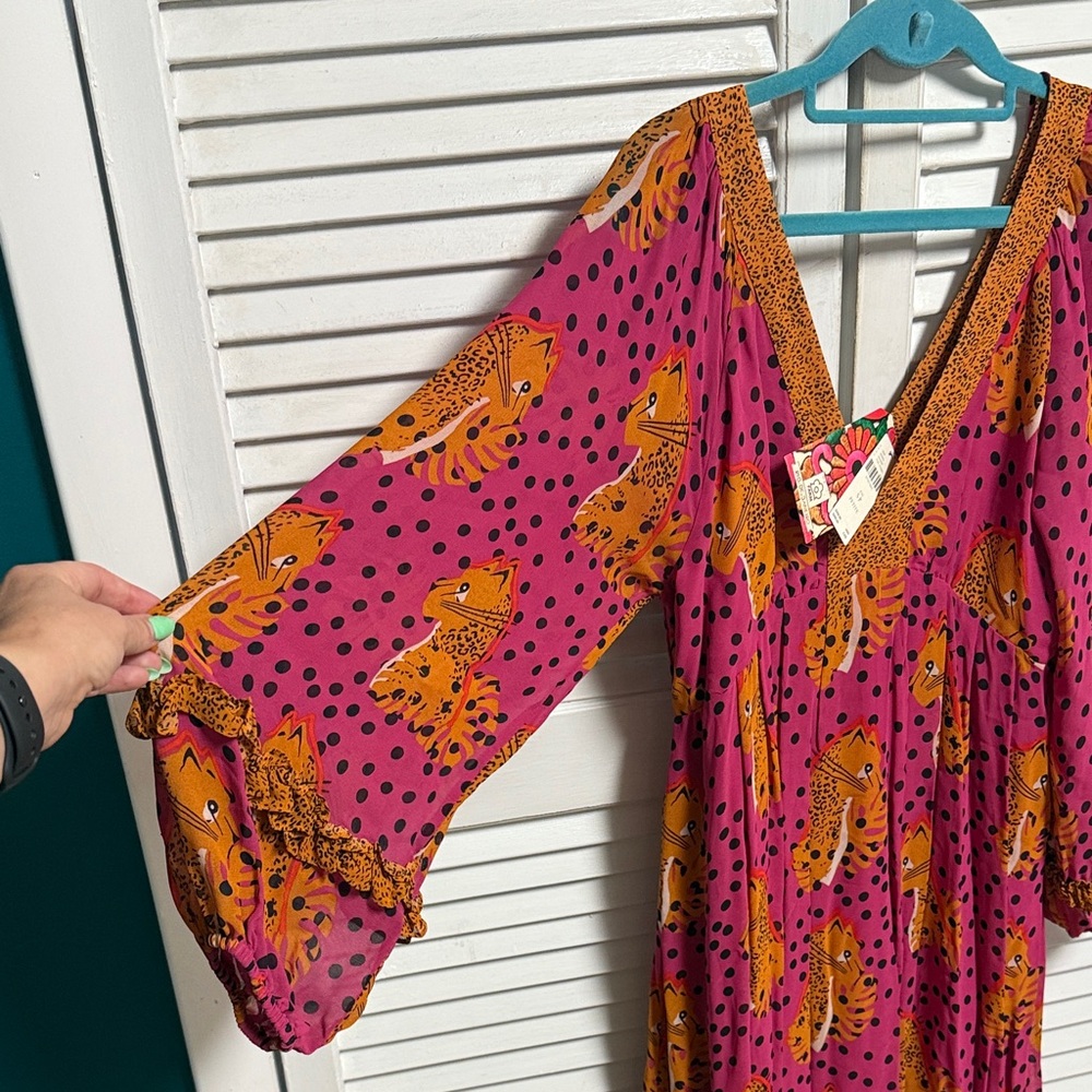 NWT RARE FARM Rio Pink and Orange Maxi Dress with polka dots AND leopards 🐆 - Picture 4 of 5